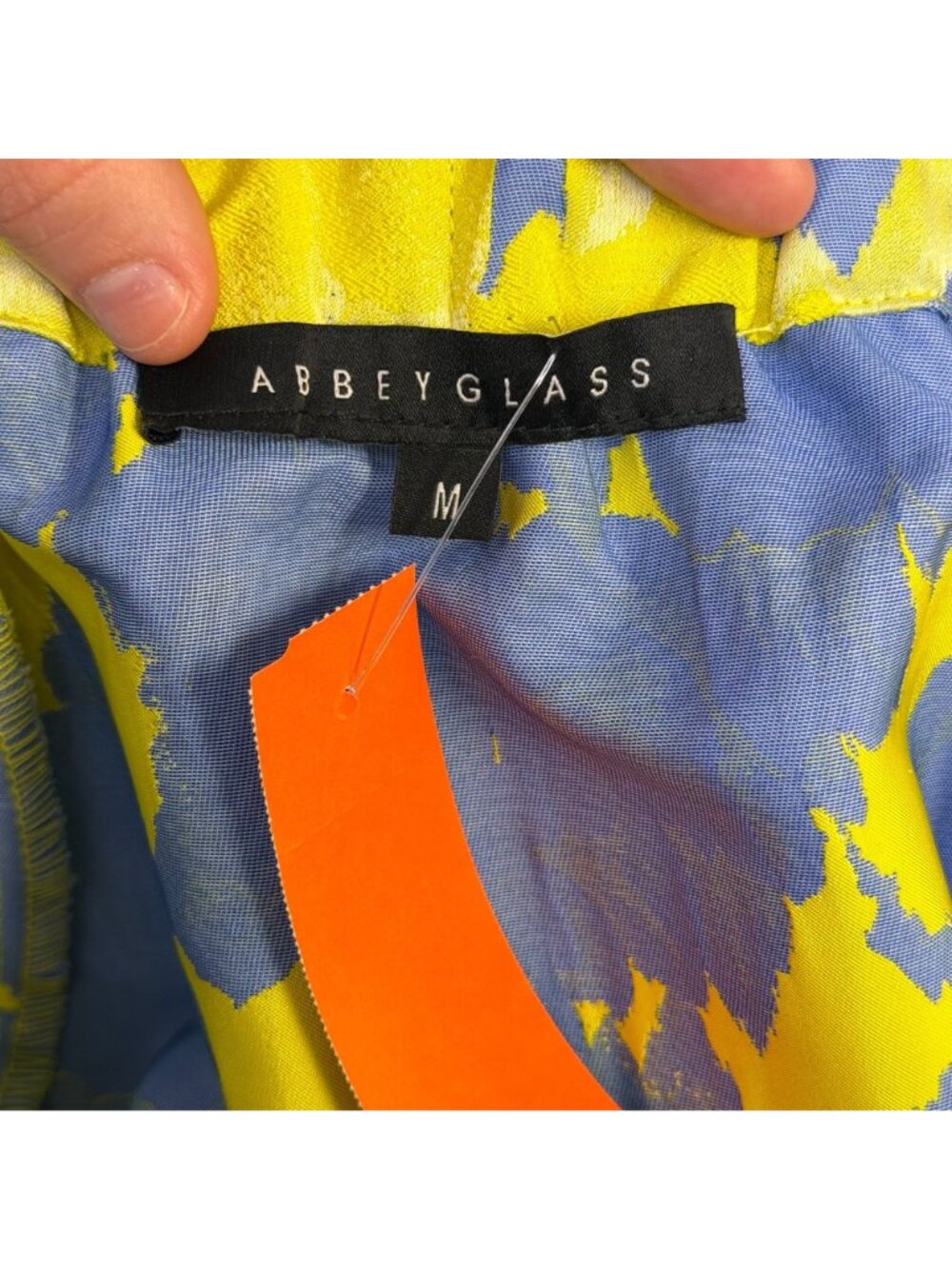 Abbey Glass Floral Dress Blue/Yellow V-Neck Puff Sleeve M - Picture 7 of 8